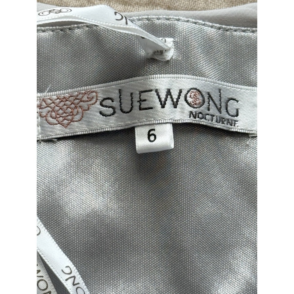 Sue Wong Nocturne NWT Embellish Beaded Rosette Dress 6‎ Platinum Silver Metallic - Picture 2 of 10
